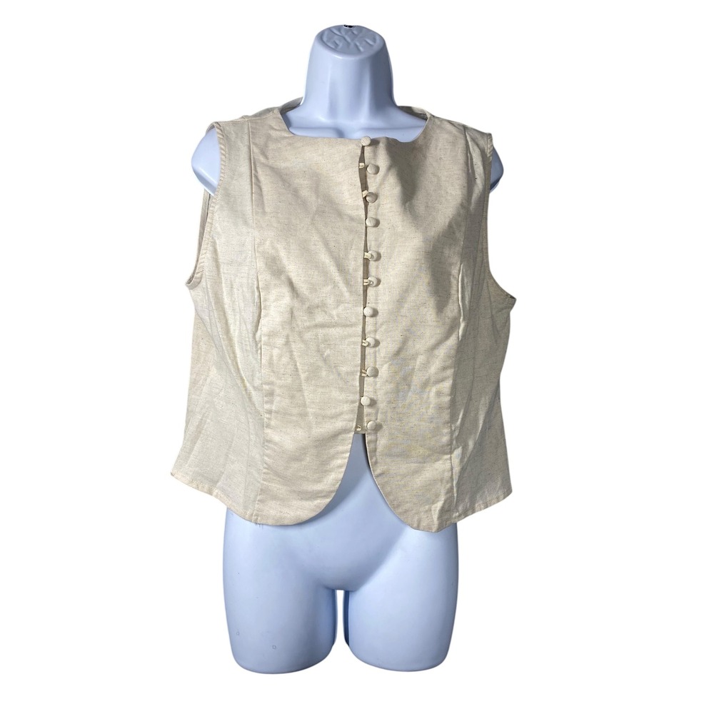 Petal + Pup Womens XL Cream Cotton Linen Blend Button Front Sleeveless Vest Top